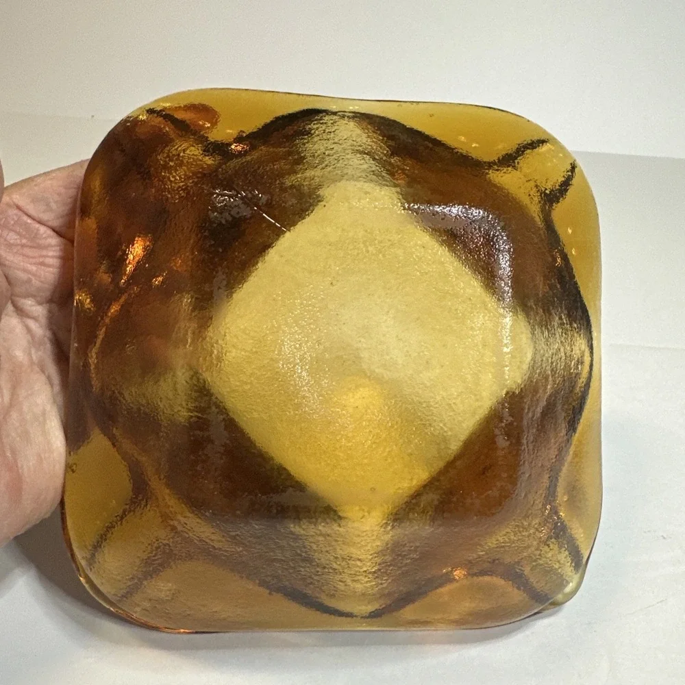 Vtg Imperial Olde Jamestown Line Heavy Amber Glass Cigar Ashtray